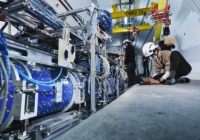 Researchers working to install the FASER detector at CERN.